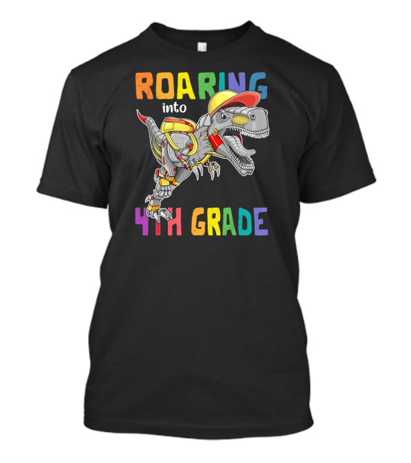 ROARING INTO 4TH GRADE BACK TO SCHOOL DINOSAUR T-REX WITH BACKPACK AND CAP T-Shirt