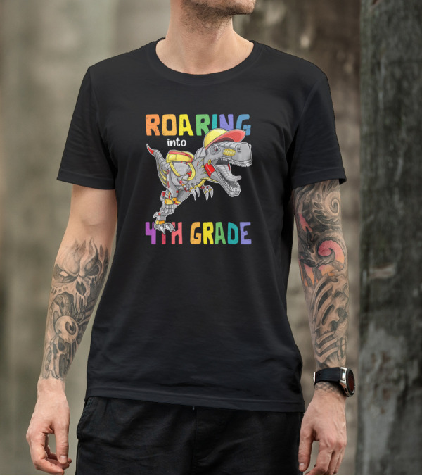 ROARING INTO 4TH GRADE BACK TO SCHOOL DINOSAUR T-REX WITH BACKPACK AND CAP T-Shirt