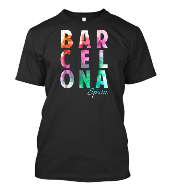 Barcelona Spain Watercolor Souvenir Block Letter T-Shirt
