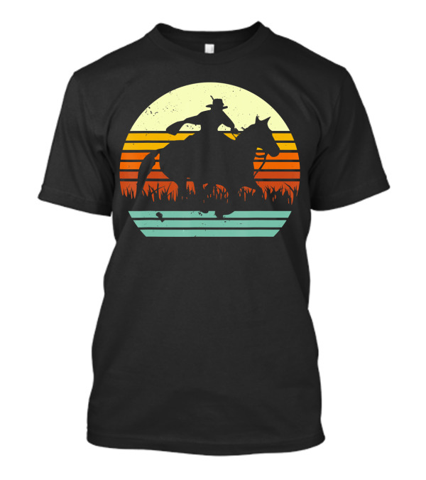 Retro Barrel Racing Galloping Horse Sunset T-Shirt