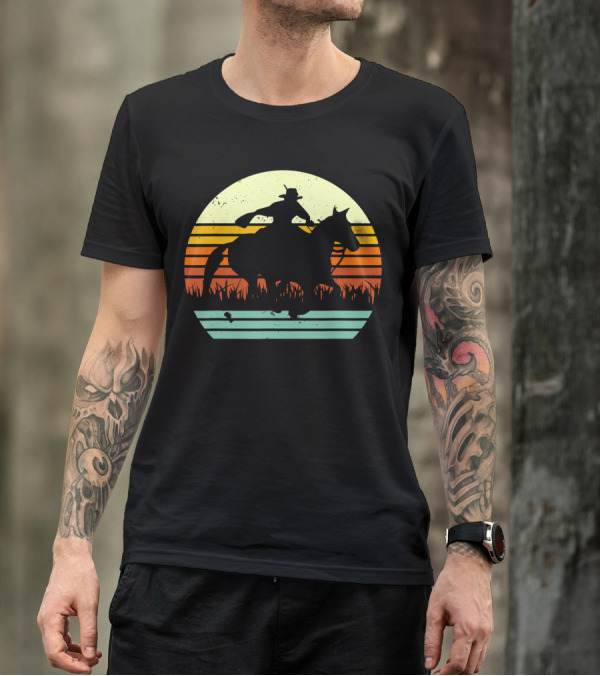 Retro Barrel Racing Galloping Horse Sunset T-Shirt