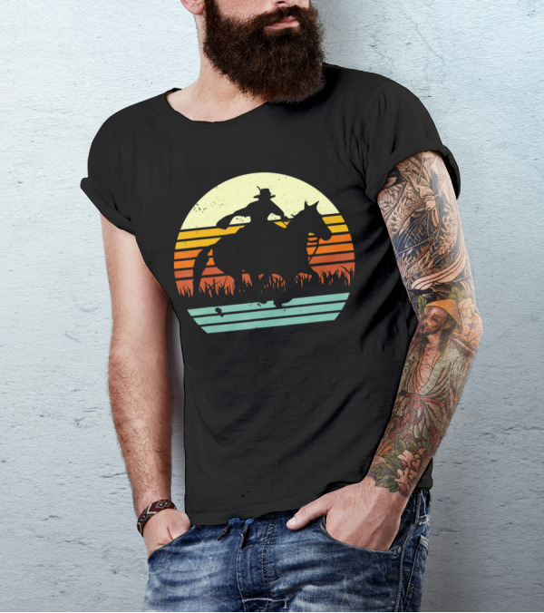 Retro Barrel Racing Galloping Horse Sunset T-Shirt