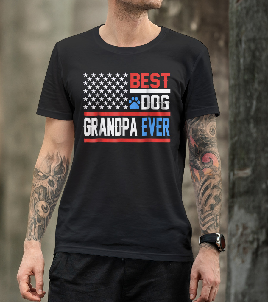 Best Dog Grandpa Ever Patriotic Stars And Stripes Paw Prints T-Shirt