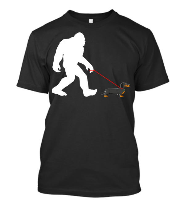 Bigfoot Walking Dachshund Funny Dog Silhouette Humor T-Shirt