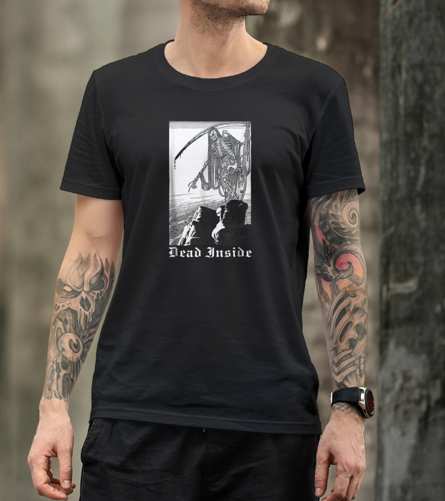 Blackcraft Dead Inside Creepy Grim Reaper Skeleton Scene T-Shirt