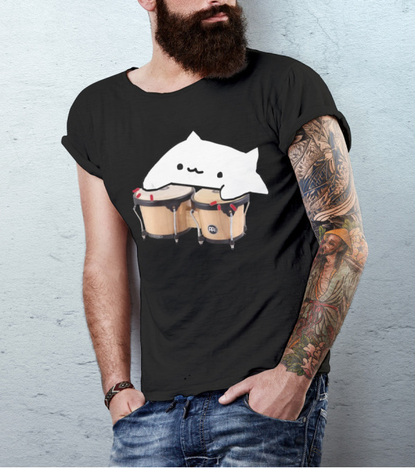 Bongo Cat Playing Drums Cute Meme Anime T-Shirt