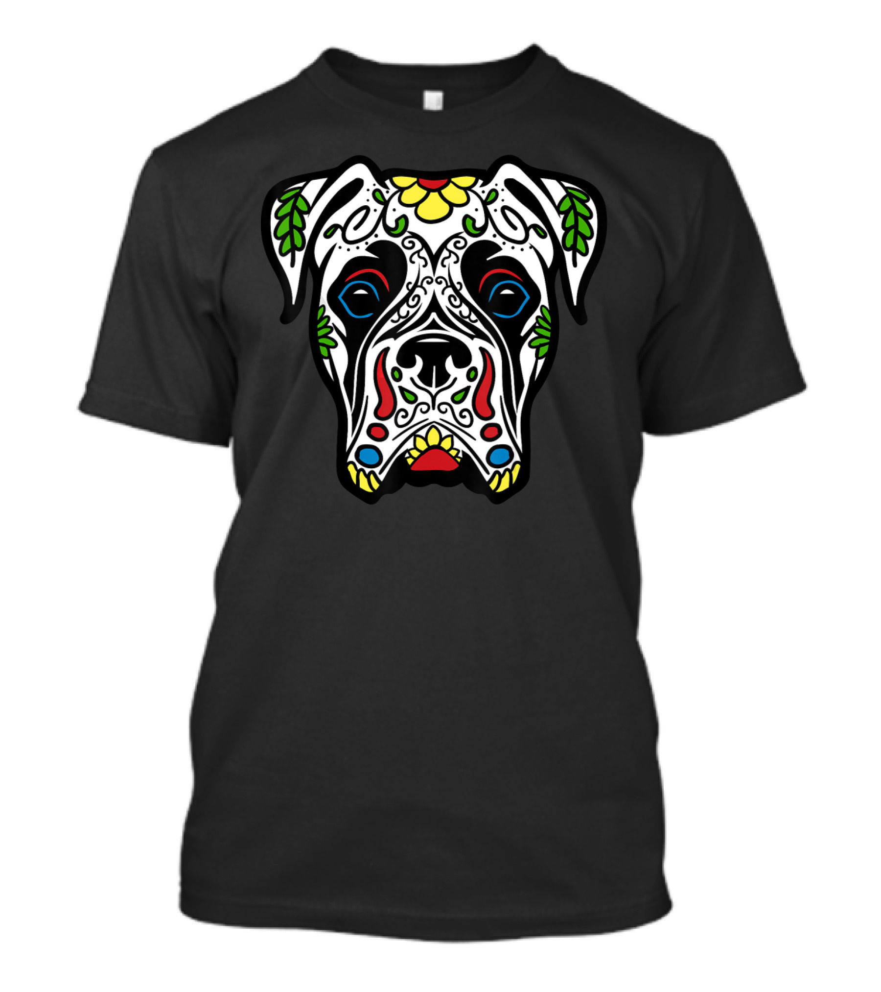 Boxer Dead Sugar Skull Dog With Colorful Floral T-Shirt