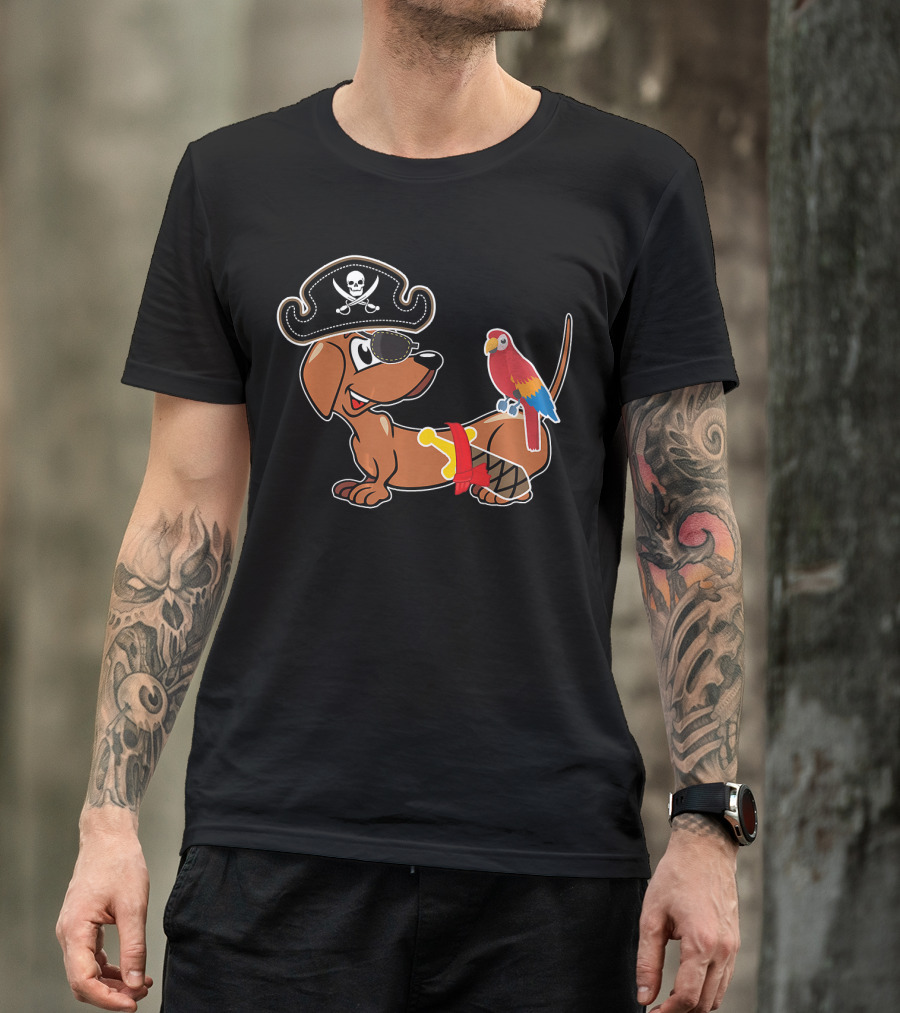 Pirate Dachshund With Parrot Eye Patch Adventure T-Shirt