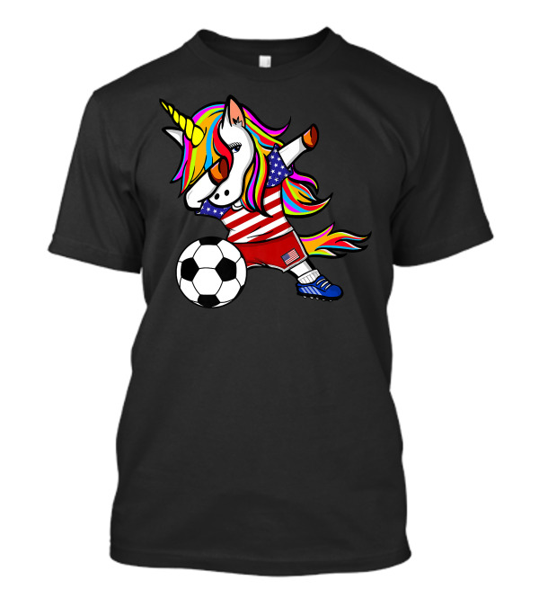Dabbing Unicorn American Flag Soccer Jersey T-Shirt