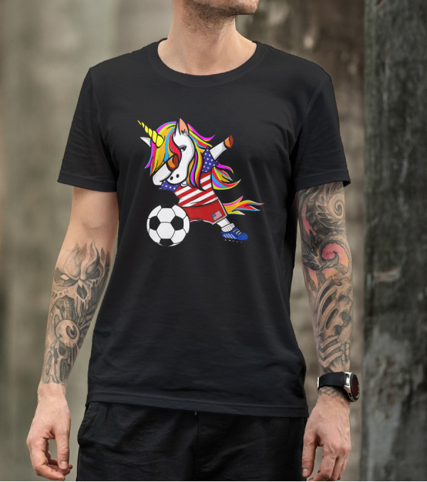 Dabbing Unicorn American Flag Soccer Jersey T-Shirt