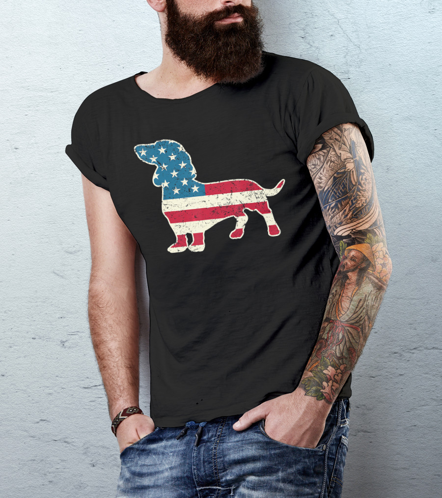 Dachshund 4th Of July American Flag T-Shirt