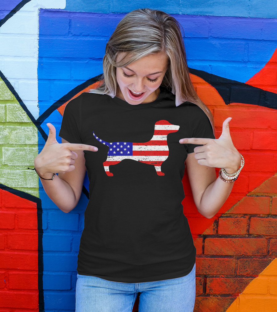 Dachshund American Flag 4th Of July USA T-Shirt