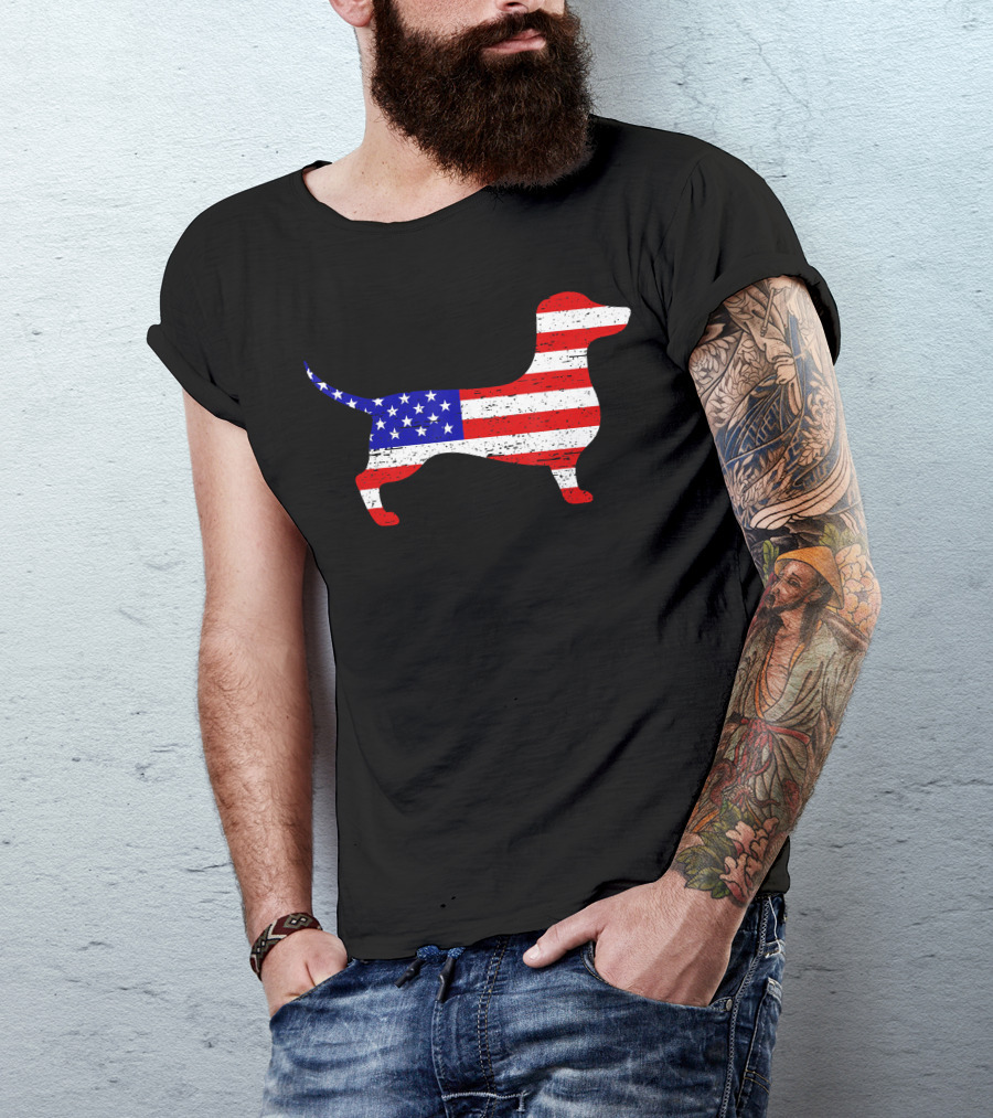 Dachshund American Flag 4th Of July USA T-Shirt