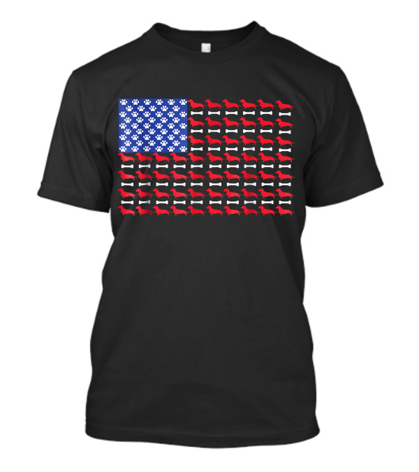 Dachshund American Flag Red White Blue Paw Prints 4th Of July T-Shirt