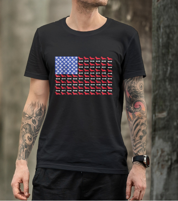 Dachshund American Flag Red White Blue Paw Prints 4th Of July T-Shirt