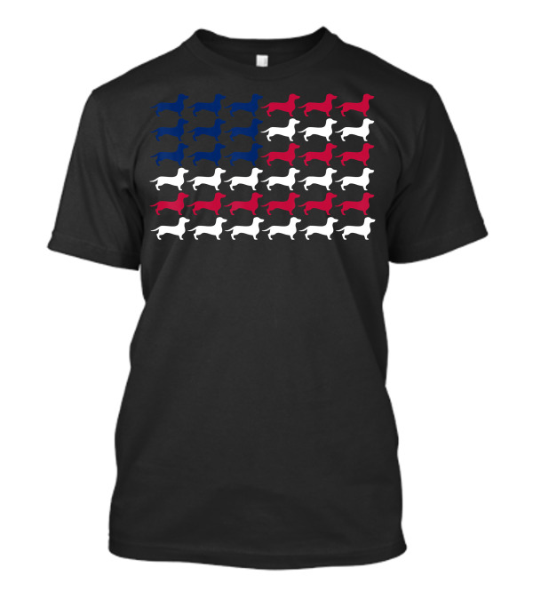 Dachshund American Flag USA Patriotic Dog Silhouette Red White Blue T-Shirt