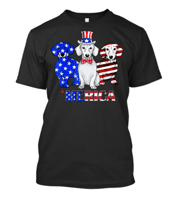 Merica Dachshund Breed Dog America Flag Patriot T-Shirt