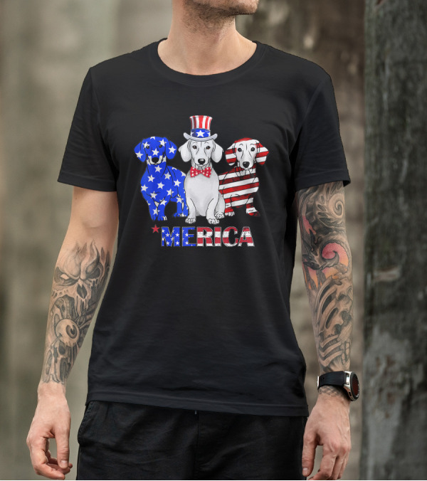 Merica Dachshund Breed Dog America Flag Patriot T-Shirt
