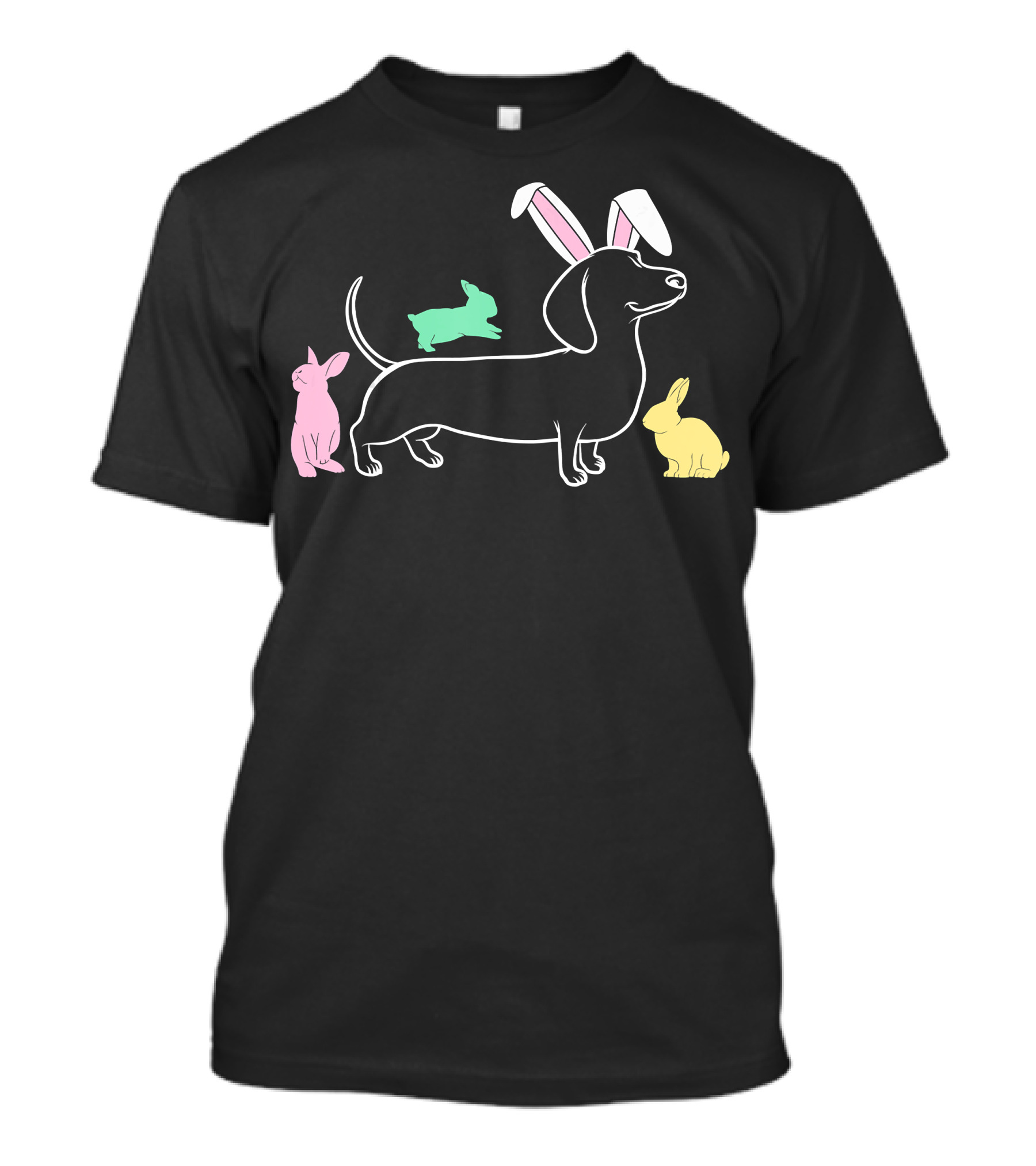 Dachshund Easter Bunny Ears With Colorful Bunnies T-Shirt