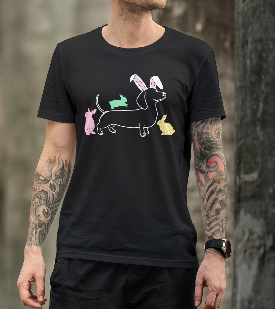 Dachshund Easter Bunny Ears With Colorful Bunnies T-Shirt