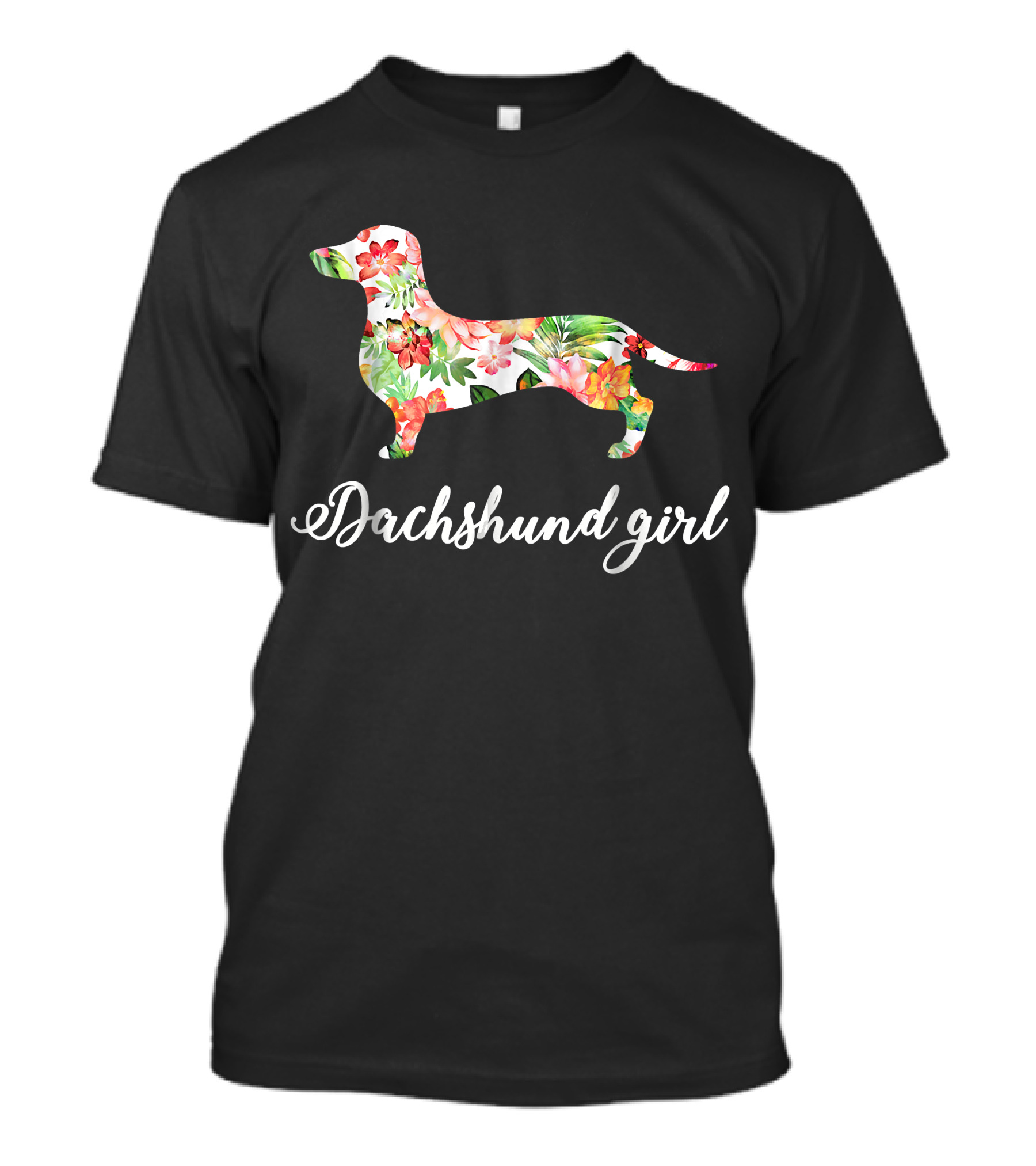 Dachshund Girl Floral Pattern Funny Dachshund Dog Love T-Shirt