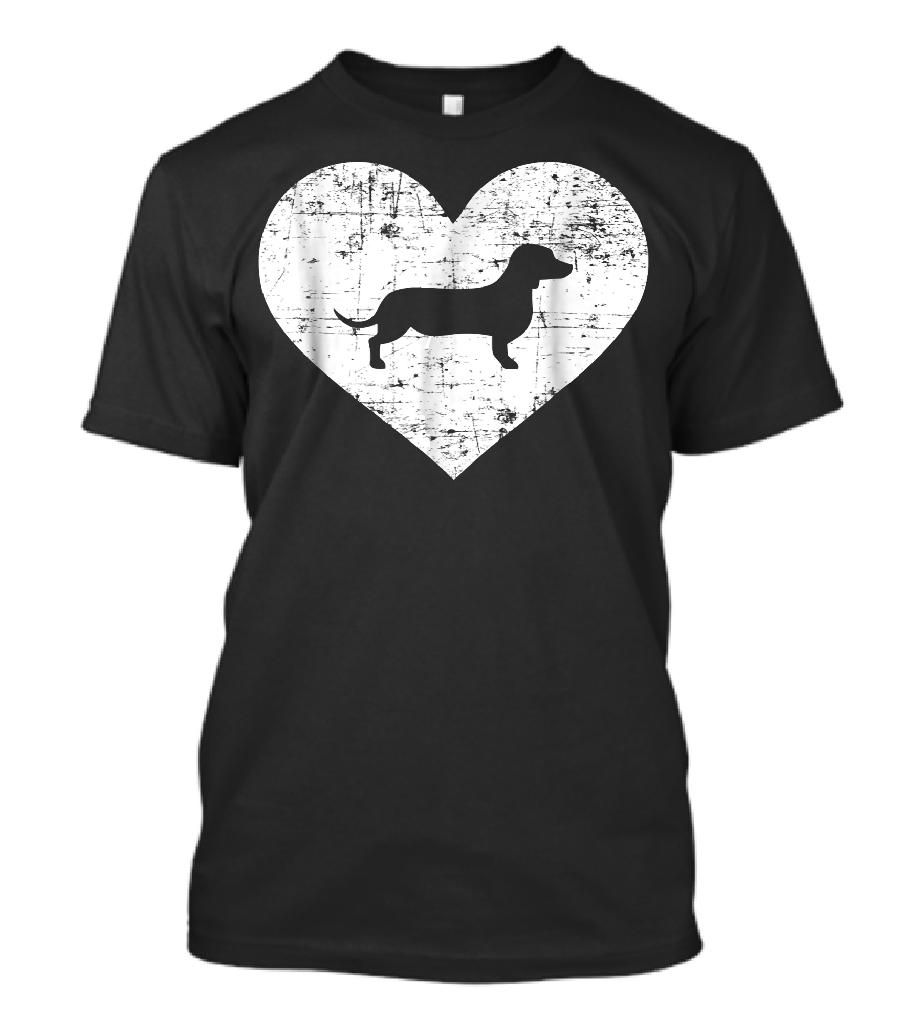 Dachshund Silhouette In Distressed Heart Shape T-Shirt