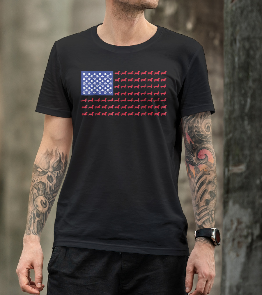 Dachshund Dog Paw American Flag T-Shirt