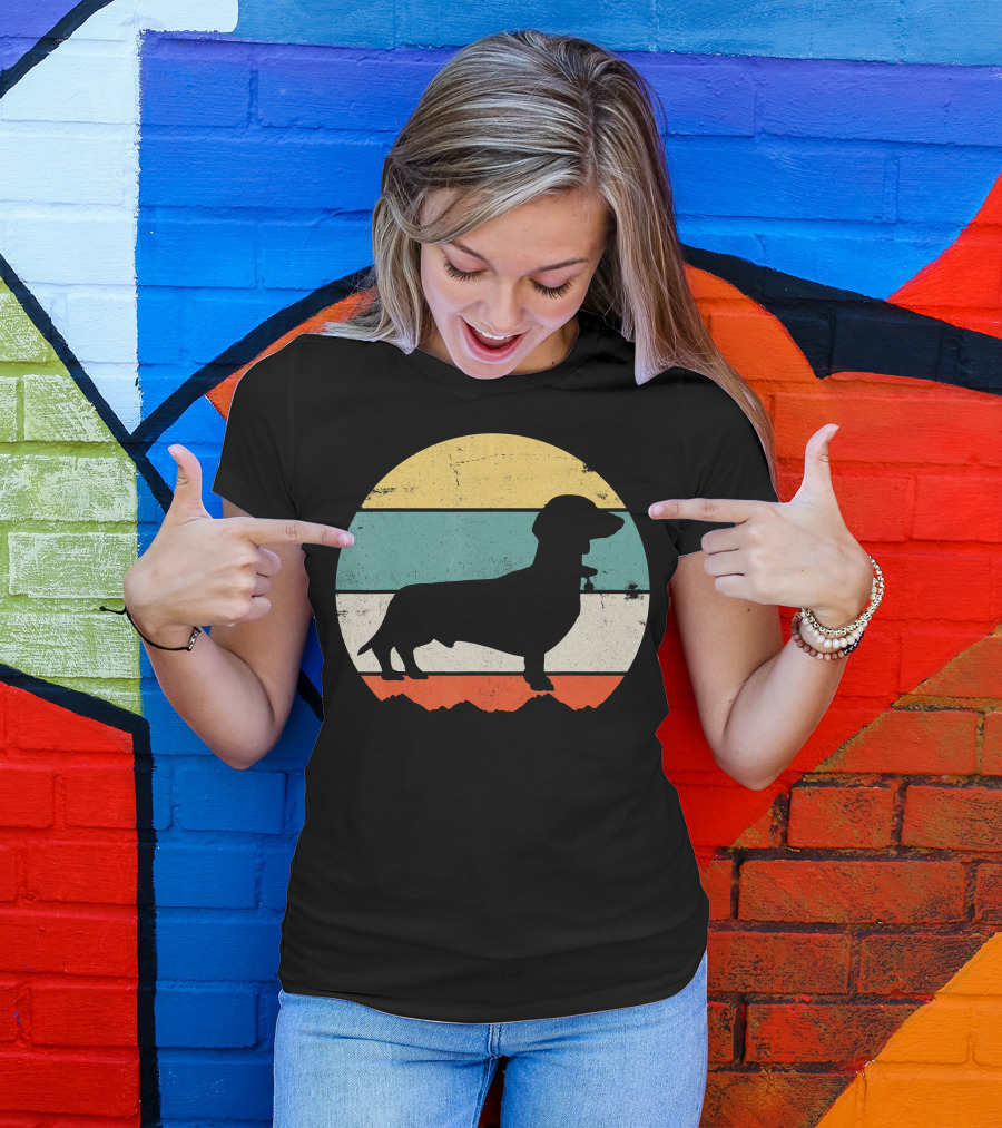 Dachshund Wiener Cute Dog Puppy Owner Retro Sunset T-Shirt