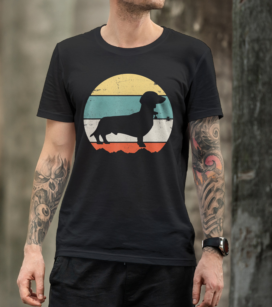 Dachshund Wiener Cute Dog Puppy Owner Retro Sunset T-Shirt