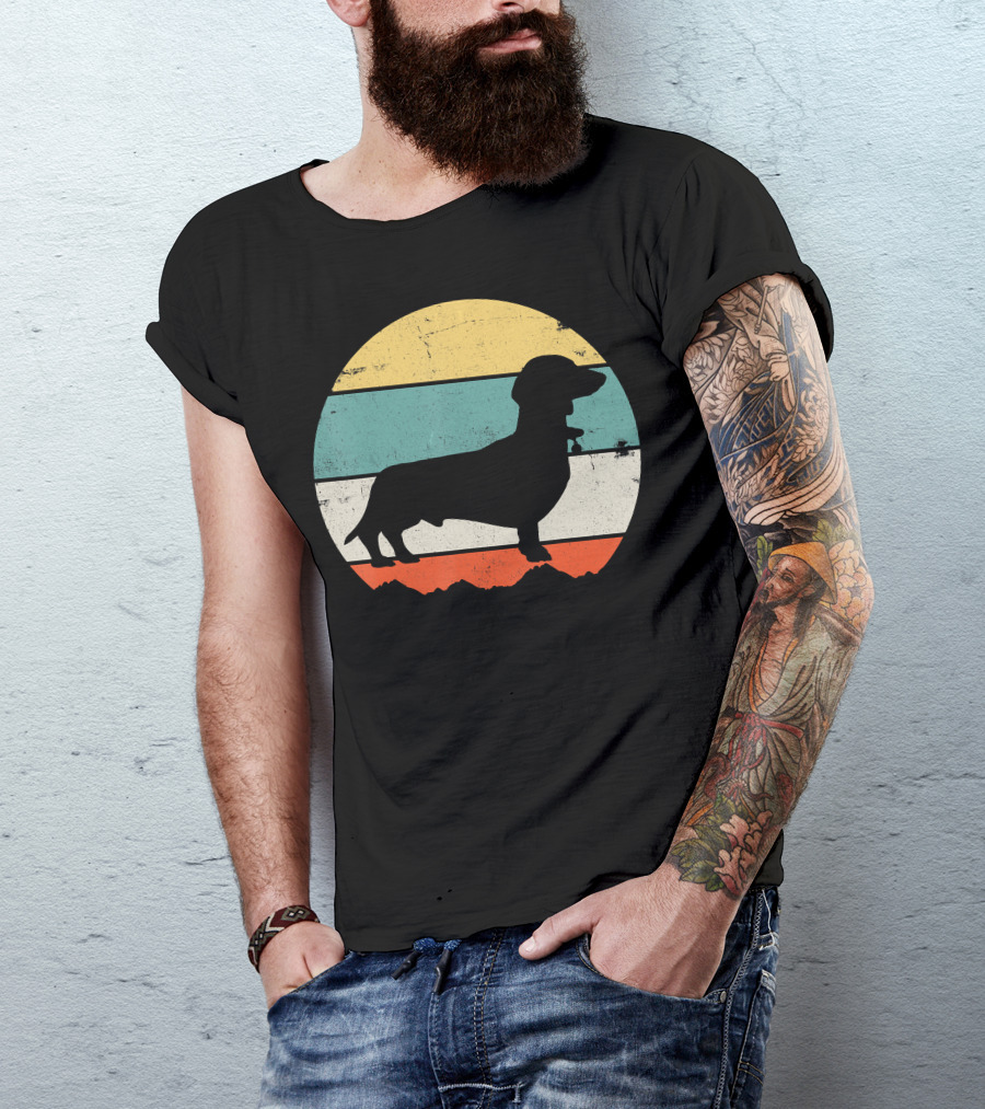 Dachshund Wiener Cute Dog Puppy Owner Retro Sunset T-Shirt