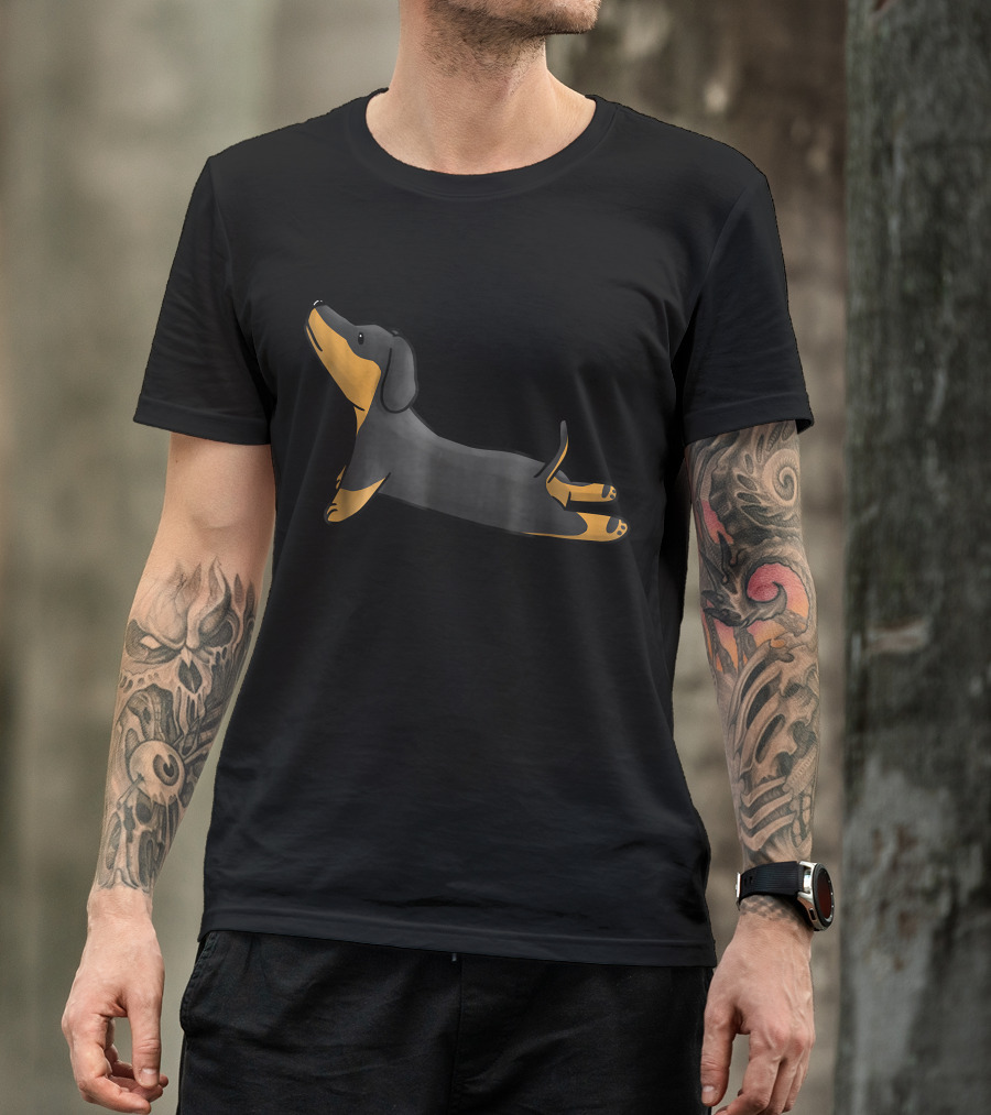Dachshund Yoga Pose Funny Dog Stretching Exercise T-Shirt