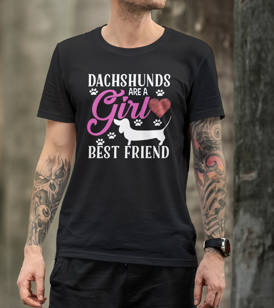Dachshunds Are A Girl's Best Friend Heart With Paw Prints T-Shirt