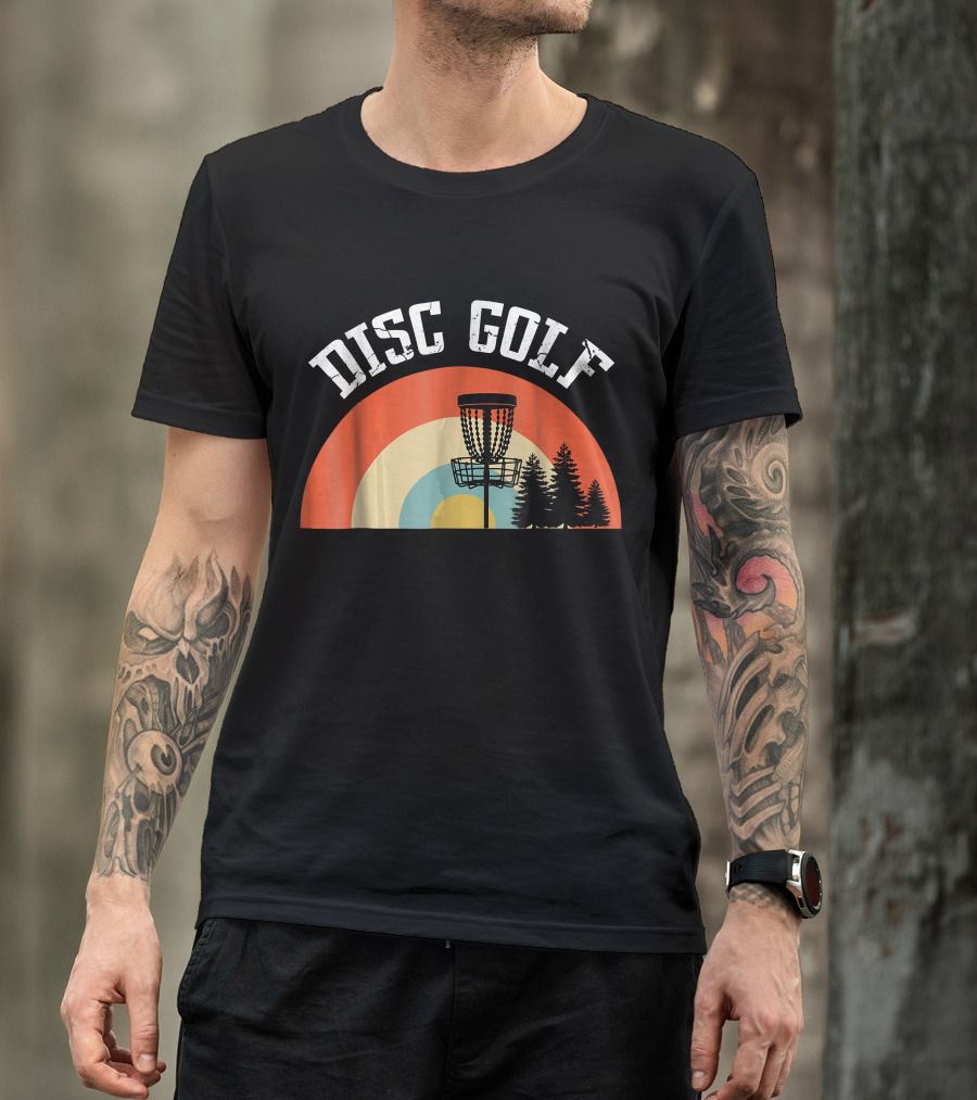 Disc Golf Vintage Basket And Forest Scene T-Shirt
