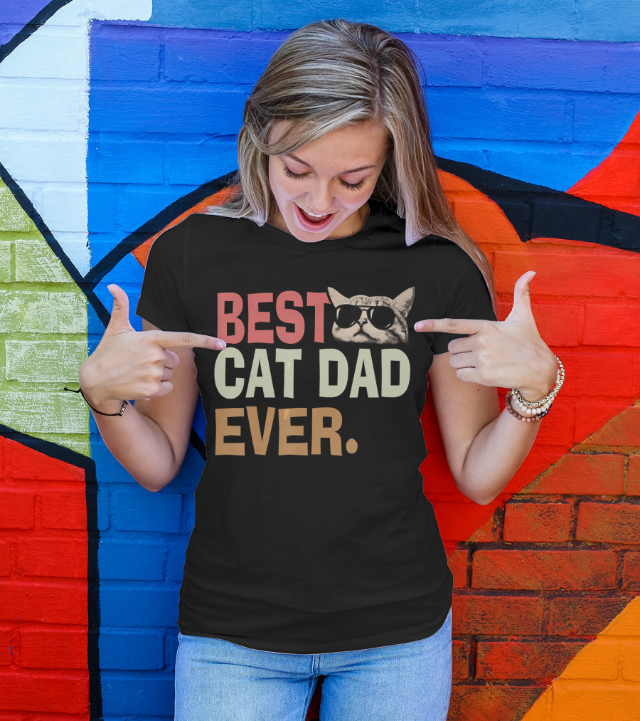 Best Cat Dad Ever Vintage Cool Sunglasses Cat T-Shirt
