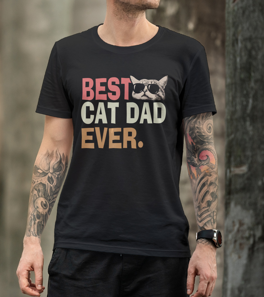 Best Cat Dad Ever Vintage Cool Sunglasses Cat T-Shirt