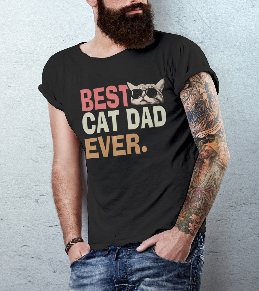 Best Cat Dad Ever Vintage Cool Sunglasses Cat T-Shirt
