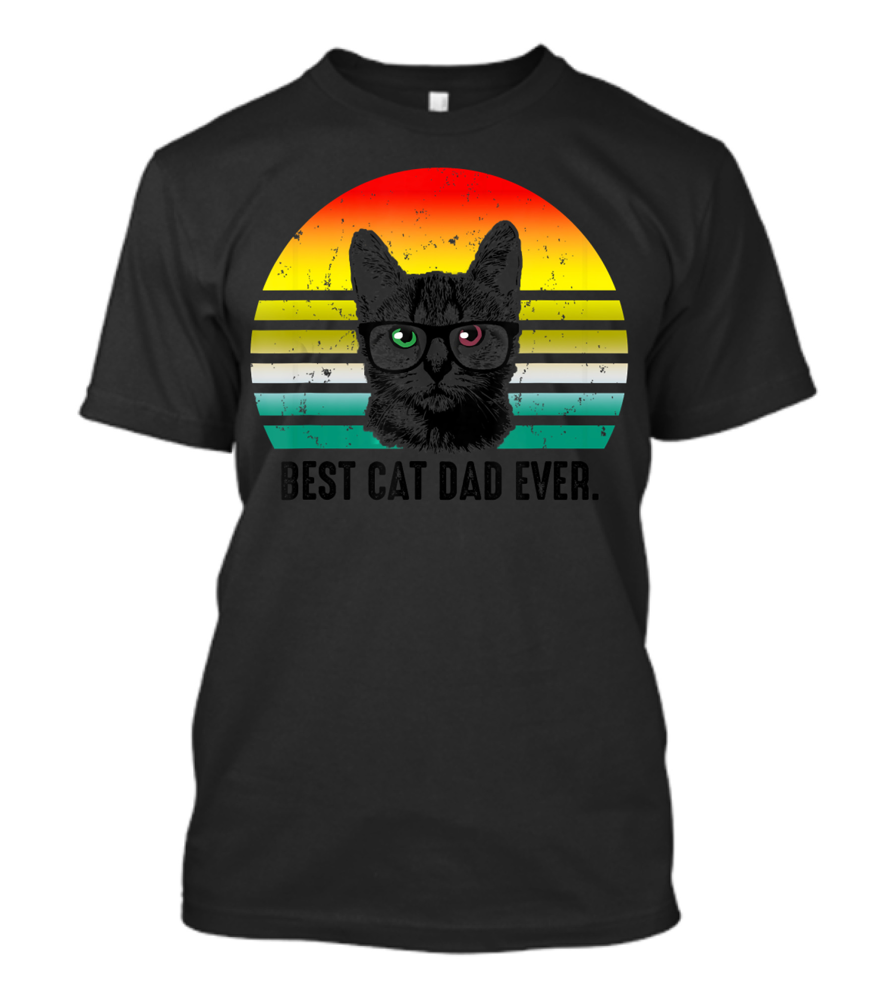Vintage Best Cat Dad Ever Cat With Glasses Retro Stripes T-Shirt
