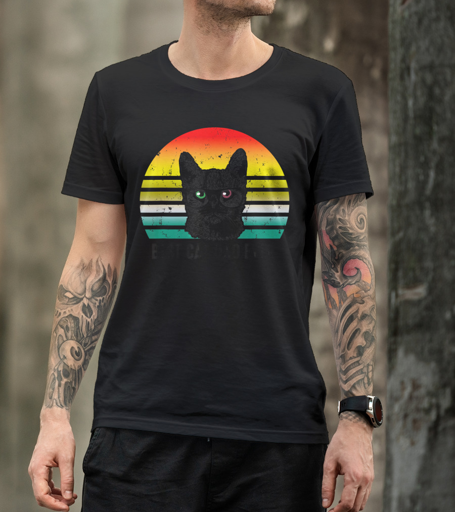 Vintage Best Cat Dad Ever Cat With Glasses Retro Stripes T-Shirt
