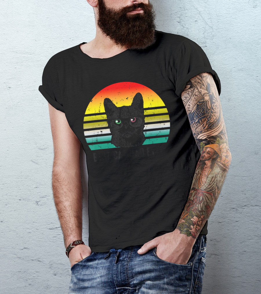 Vintage Best Cat Dad Ever Cat With Glasses Retro Stripes T-Shirt
