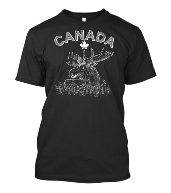 Vintage Canada Moose Pencil Drawing With Maple Leaf T-Shirt