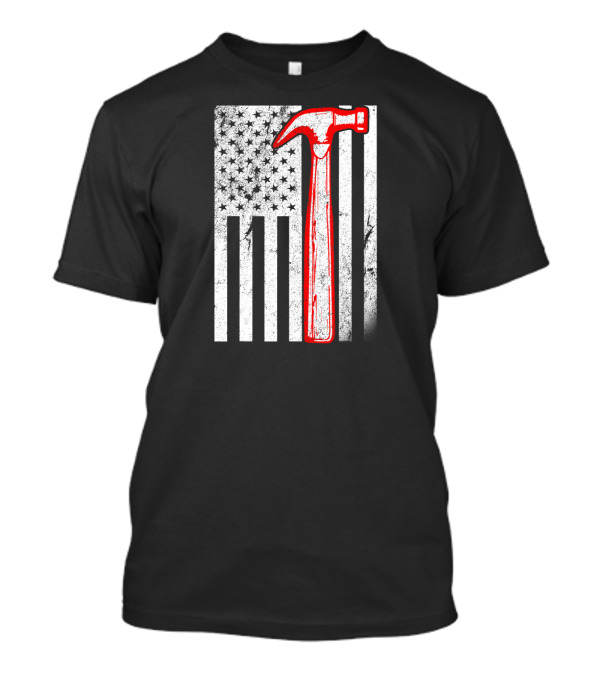 Vintage Carpenter USA American Flag Hammer T-Shirt