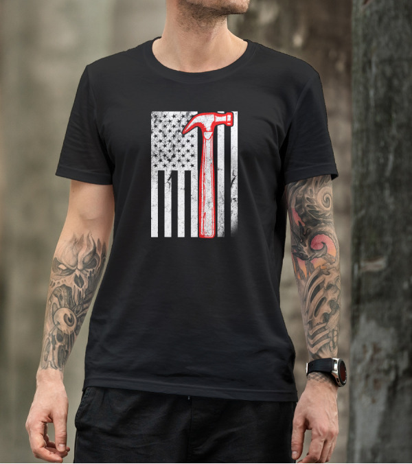 Vintage Carpenter USA American Flag Hammer T-Shirt