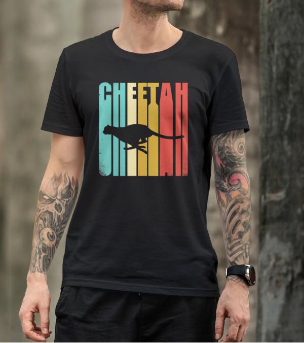 Vintage Cheetah Retro Silhouette Multicolor Stripes T-Shirt