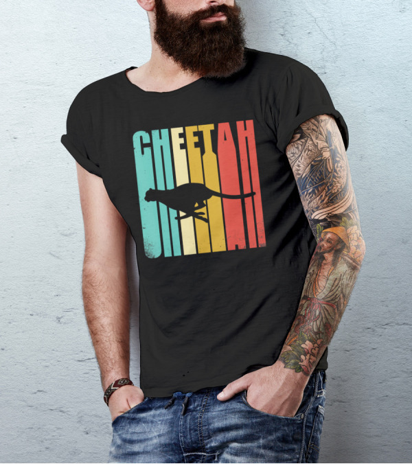 Vintage Cheetah Retro Silhouette Multicolor Stripes T-Shirt