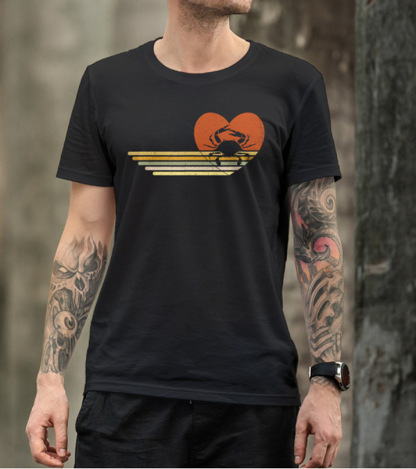 Vintage Crab Heart Retro Sunset T-Shirt
