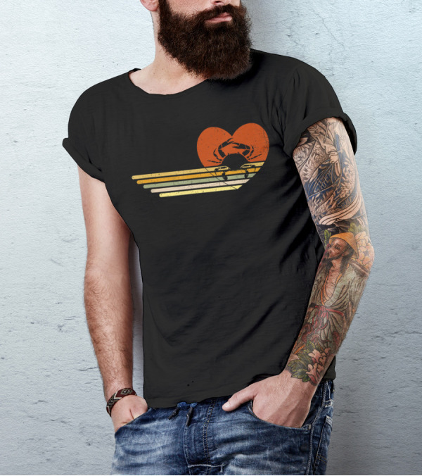 Vintage Crab Heart Retro Sunset T-Shirt