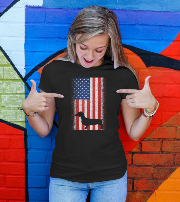 Vintage Dachshund American Flag Patriotic T-Shirt
