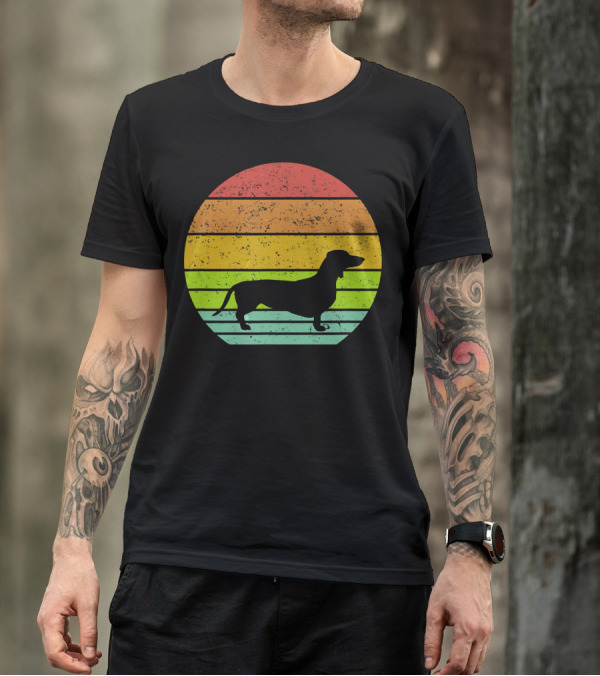Vintage Dachshund Retro Rainbow Stripes Dog Love T-Shirt