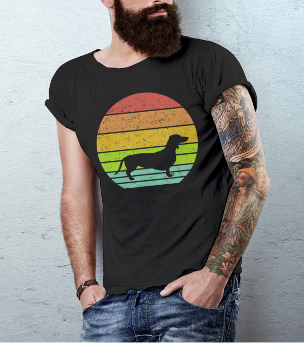 Vintage Dachshund Retro Rainbow Stripes Dog Love T-Shirt