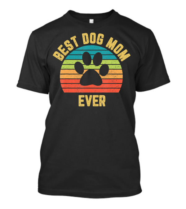 BEST DOG MOM EVER Retro Paw Prints T-Shirt